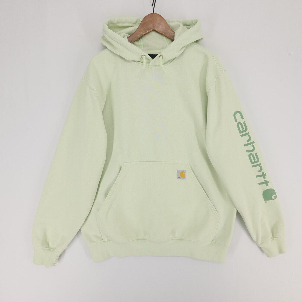 Carhartt Hoodie Mens L Green Loose Fit Sleeve Logo Pullover Fleece K288